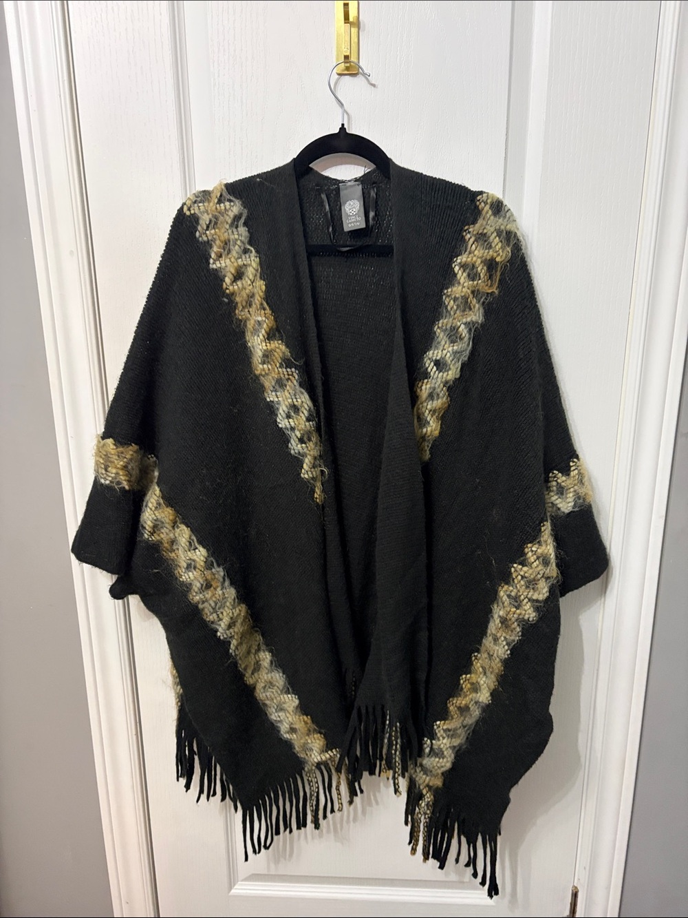 Vince Black Wrap with Tan Chevron Accents and Fringe